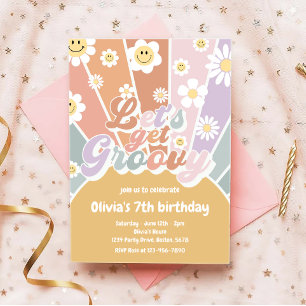 Invitación Vamos a conseguir Groovy Retro Sunshine Daisy Cump