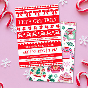 Invitación Vamos a conseguir Navidades feos rojos y blancos m