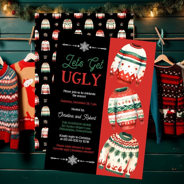 Invitación Vamos a conseguir Navidades feos suéter Fiesta ("Let's Get Ugly" Ugly Christmas Sweater Party Invitation)