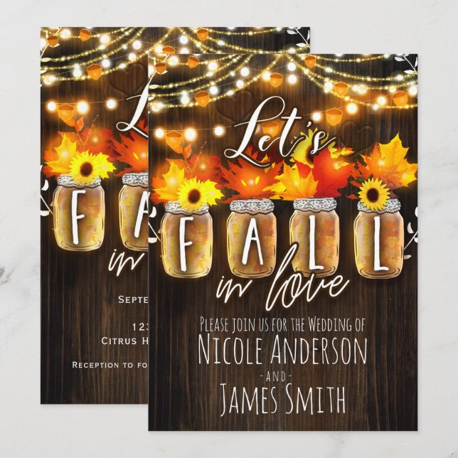 Invitación Vamos a enamorarnos Otoño Hojas y luces Boda (Anverso / Reverso)