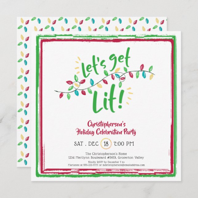 Invitación VAMOS A ENCENDER | Luces de vacaciones | Fiesta de (Anverso / Reverso)