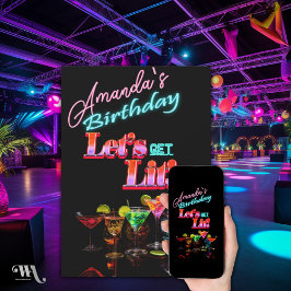 Invitación Vamos a Encender Neon Cóctel Cumpleaños 