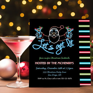 Invitación Vamos a encender Neon Santa Navidades Fiesta de có