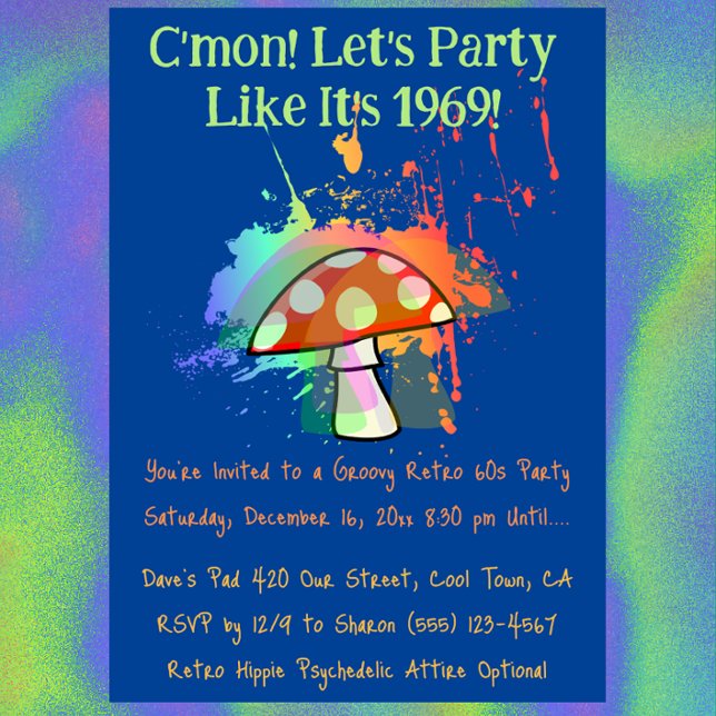 Invitación Vamos a festejar como si fuera 1969 Fiesta (Let's Party Like It's 1969 Psychedelic Party Invitation)