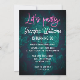 Invitación Vamos a festejar con un guión de neón rosa calient