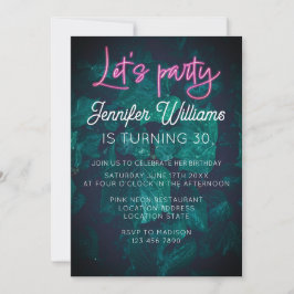 Invitación Vamos a festejar con un rosa neon brillante y guio