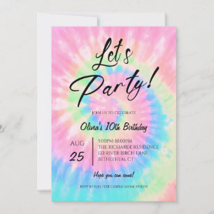 Invitación Vamos a festejar, cumpleaños Pink Tie Dye
