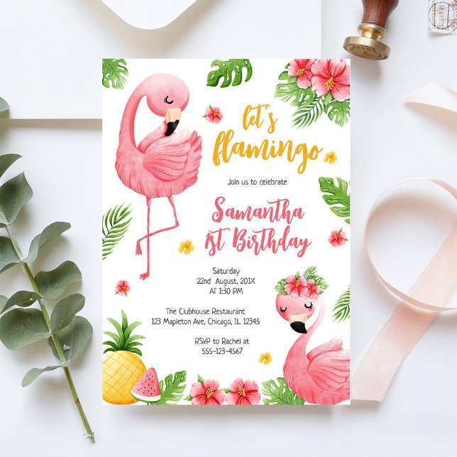 Invitación Vamos a Flamingle Chica Rosa Cumpleaños Tropical (Subido por el creador)