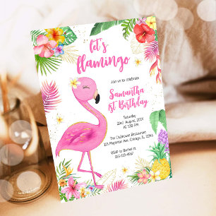 Invitación Vamos a Flamingle Chica Rosa Cumpleaños Tropical