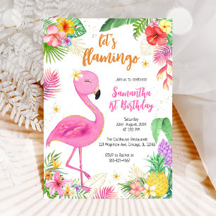 Invitación Vamos a Flamingle Chica Rosa Cumpleaños Tropical