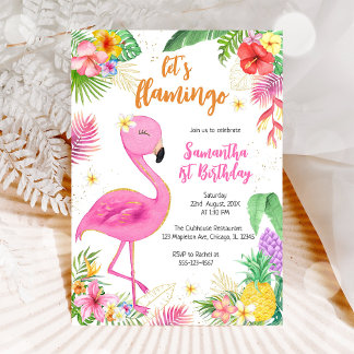 Invitación Vamos a Flamingle Chica Rosa Cumpleaños Tropical