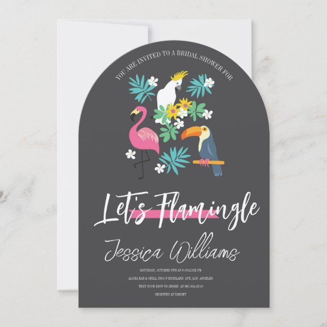 Invitación ¡Vamos a Flamingle! Fiesta Tropical de Despedida d (Anverso)