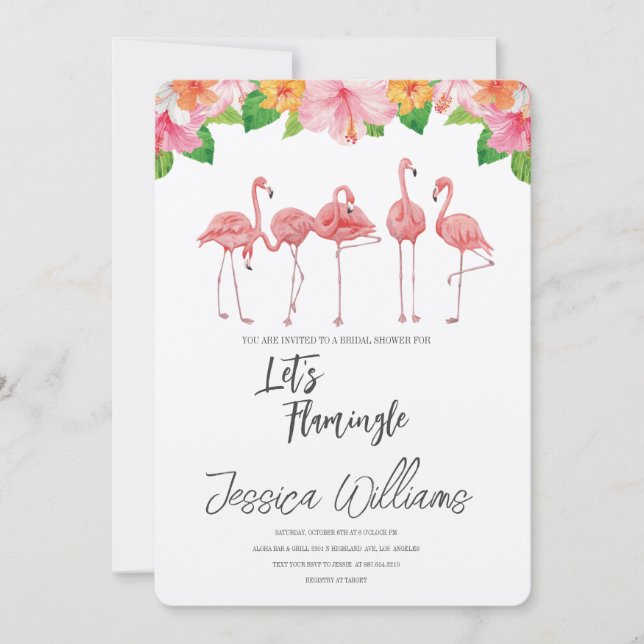 Invitación ¡Vamos a Flamingle! Fiesta Tropical de Despedida d (Anverso)