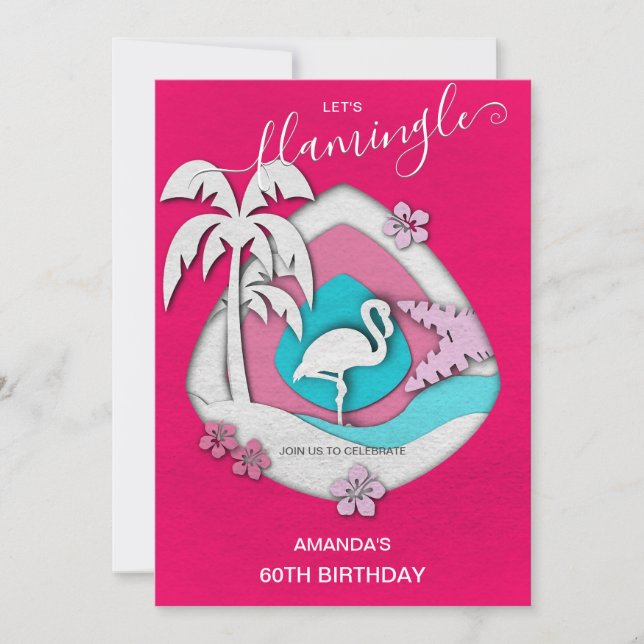 Invitación Vamos a Flamingle Flamingo Tropical Cumpleaños 60 (Anverso)