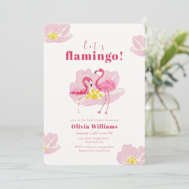 Invitación Vamos a Flamingo Dulce Fiesta Tropical Floral de B (Anverso de pie)