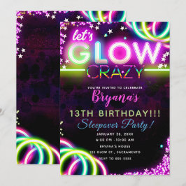 Invitación Vamos a GLOW Fiesta de Cumpleaños de neón loco bri
