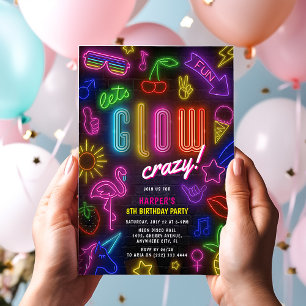 Invitación ¡Vamos a GLOW Loco' Cumpleaños con brillo de neón 