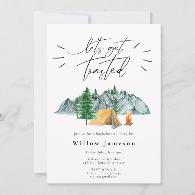 Invitación Vamos a hacer acampadas tostadas de soltera (Anverso)