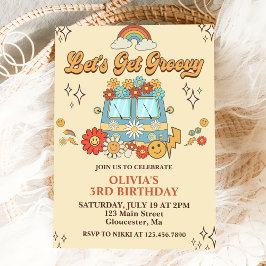 Invitación Vamos a hacer el arcoiris retro Groovy tercer cump