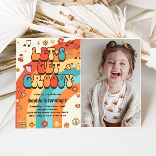 Invitación Vamos a hacer Groovy retro arco iris 7 años foto