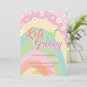 Invitación Vamos a hacer groovy retro floral arcoiris quinto