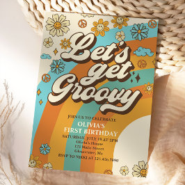 Invitación Vamos a hacer que Groovy retro Rainbow sea Fiesta 