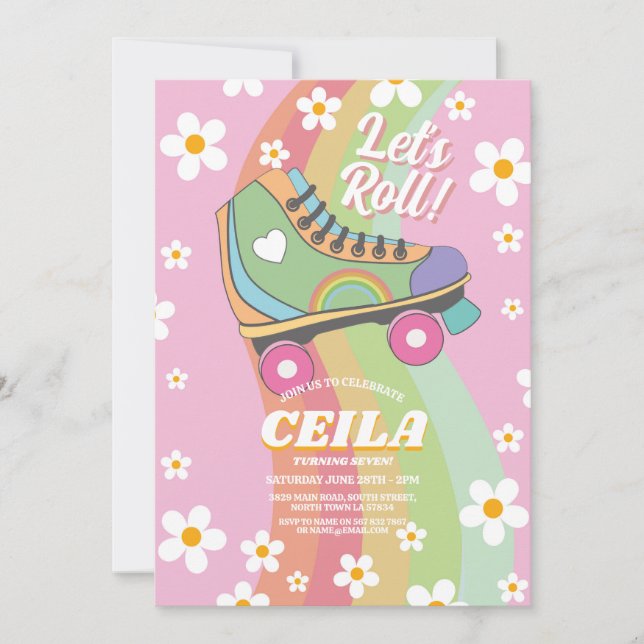 Invitación Vamos a hacer Roll Rollerskate Vibe Retro Groovy 1 (Anverso)
