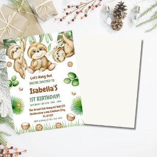 Invitación Vamos a Hang OuT vegetación perezosa Primer cumple