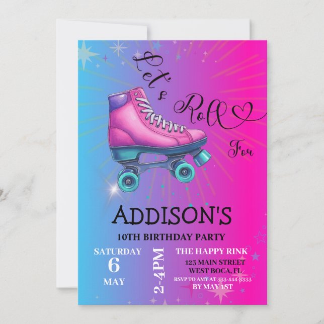 Invitación Vamos a ir por , cumpleaños del patinaje sobre rue (Anverso)
