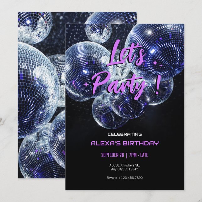 Invitación Vamos a la bola disco Fiesta (Anverso / Reverso)