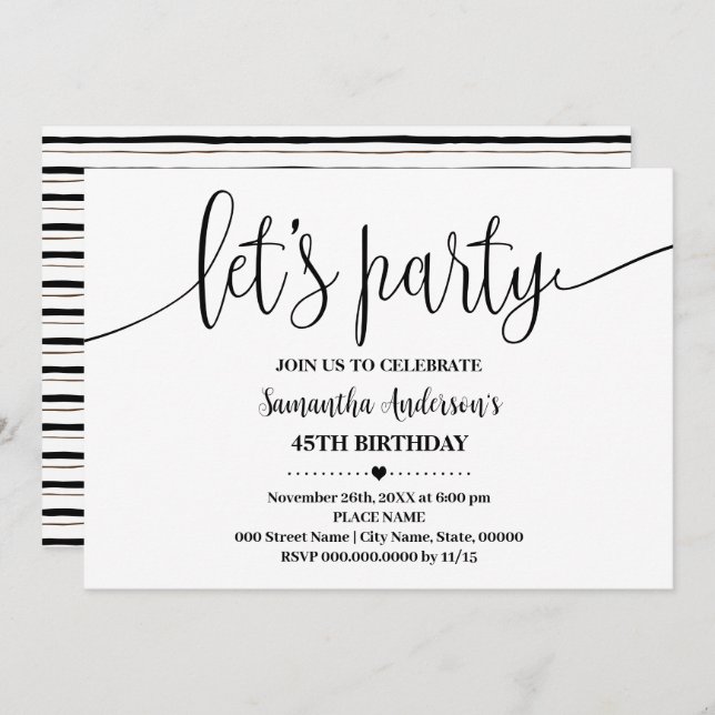 Invitación Vamos a la Fiesta Cumpleaños Minimalista para Cual (Anverso / Reverso)