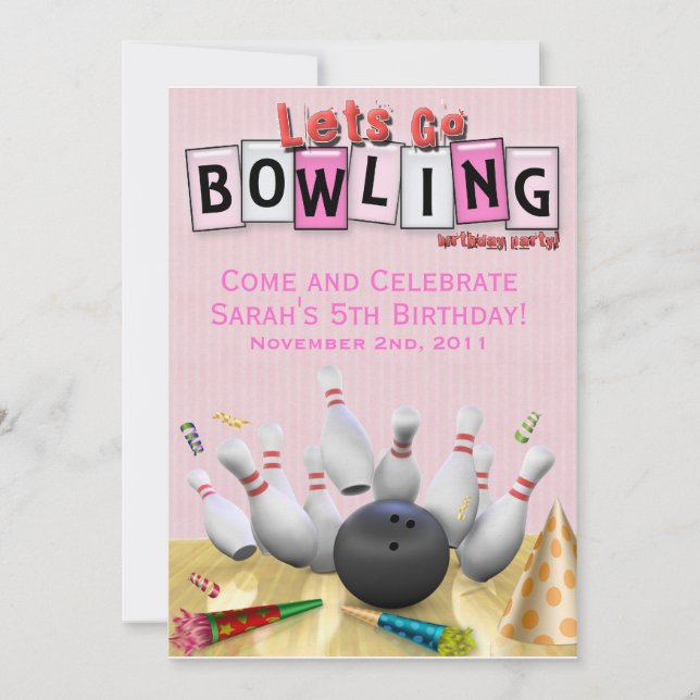 Invitación Vamos a la fiesta de cumpleaños de Bowling (Anverso)
