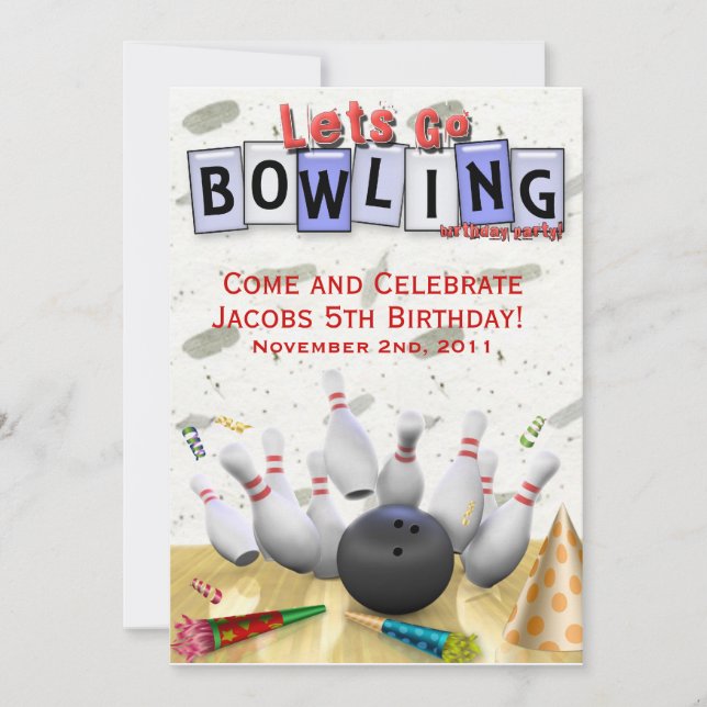 Invitación Vamos a la fiesta de cumpleaños de Bowling (Anverso)
