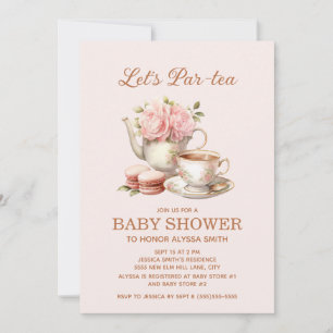 Invitación Vamos a la Fiesta del Té Rosa Floral Niña Bebé