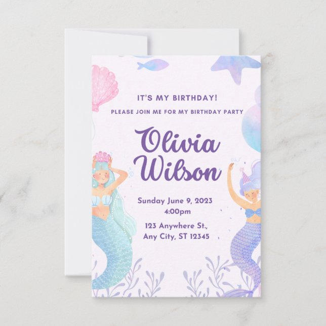 Invitación Vamos a la Fiesta Sirenas (Anverso)