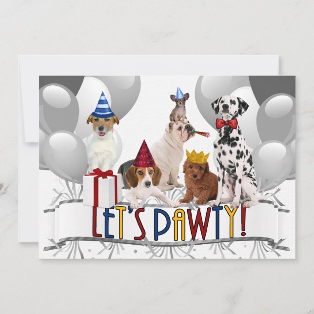 Invitación Vamos a los perros "PAWty" en la fiesta de cumplea (Anverso)