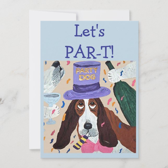 Invitación Vamos a Par-T Fiesta Perro Basset Hound  (Anverso)