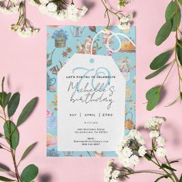 Invitación Vamos a Par Tea Cumpleaños 70 Primavera Floral Azu