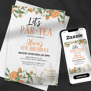 Invitación Vamos a Par-tea Fiesta de Té Floral Acuarela Cumpl