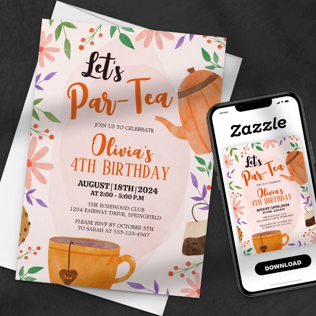 Invitación ¡Vamos a Par-tea! Fiesta de Té Floral de Cumpleaño (Subido por el creador)