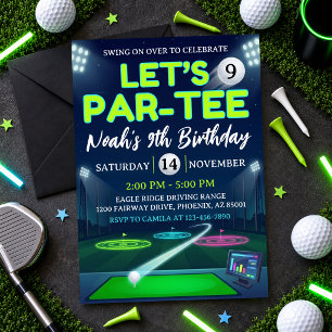 Invitación Vamos a Par-Tee Fiesta de cumpleaños 9 Glow Golf N