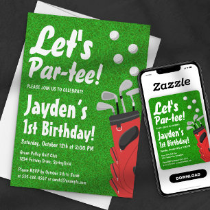 Invitación Vamos a Par-tir Cumpleaños Temático de Golf Niño d