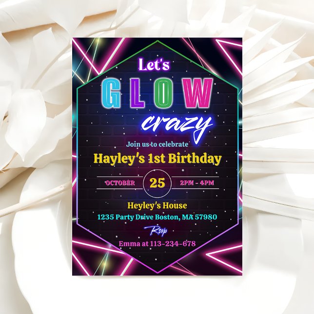 Invitación Vamos a parpadear la loca fiesta de cumpleaños neó (Subido por el creador)