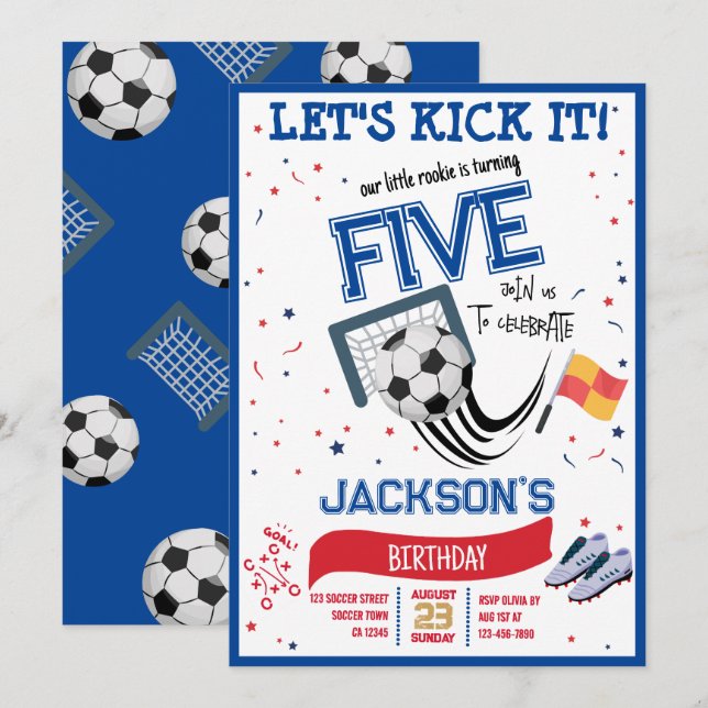 Invitación Vamos a patear el cumpleaños del fútbol novato (Anverso / Reverso)