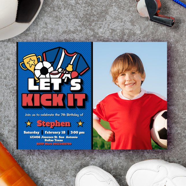 Invitación Vamos a Patearlo - Fútbol con Foto (Let's Kick It - Football Soccer with Photo Picture Landscape Invitation)