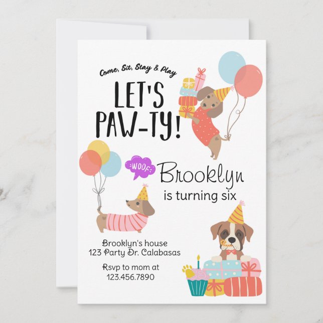 Invitación Vamos a Paw-ty, Cumpleaños de Perro, Fiesta de Cac (Anverso)