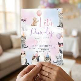 Invitación ¡Vamos a Paw-ty! Fiesta de cumpleaños de gato ador