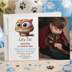 Invitación ¡Vamos a Pawty! Cumpleaños 2º de Gato Adorable Fot