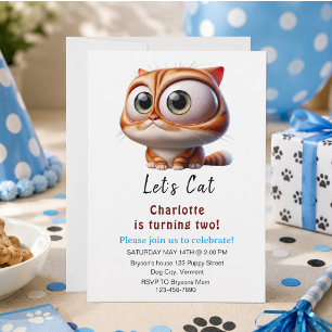 Invitación ¡Vamos a Pawty! Cumpleaños 2 de Gato Adorable
