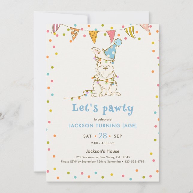 Invitación Vamos a Pawty Cumpleaños Temático de Perro Editabl (Anverso)